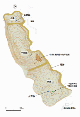 唐川城跡の遺構図