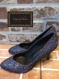 【ＮＥＷ】　glossキラキラ風ヒールパンプス（ブラック）Size23.0