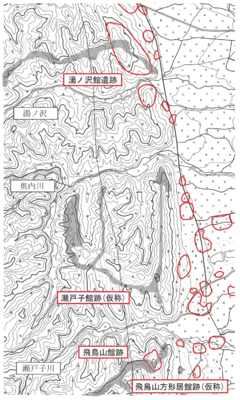 30-第13 図　内真部城館群（S=1/30,000）※網掛部分は踏査位置