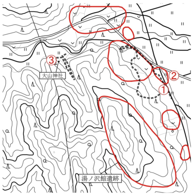 33-第13 図　湯ノ沢館遺跡踏査範囲（S ＝ 1/20,000）