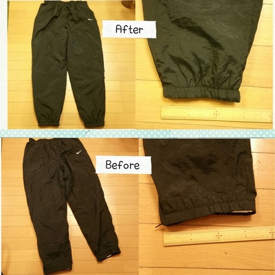 穴のないズボンゴム入替え