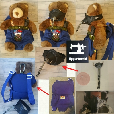 ぬいぐるみのおんぶリュックのリメイクと、ぬいぐるみ自衛隊マスクの作成